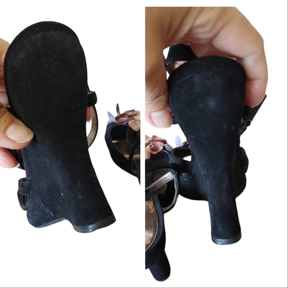 Bottega Veneta Black Suede T-Strap Wedge Heels - Picture 14 of 16